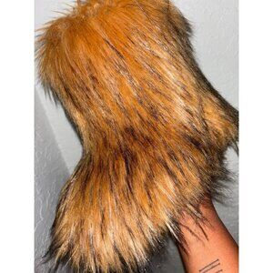 🆕Women Natural Faux Fur Winter Warm Knee High Flat Heel Fluffy  Snow Fur Boots